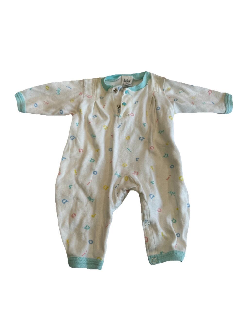 Vintage Baby Christian Dior Pastel Spellout Logo Romper USA Made Small 13 lbs
